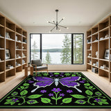 Purple Purple Butterfly Floral Area Rug