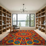 Vibrant Orange Mandala Boho Area Rug