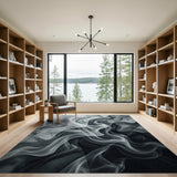 Black White Ethereal Smoke Swirl Area Rug
