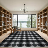 Black and White Black White Geometric Circle Area Rug
