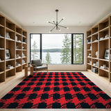 Bold Red Black Houndstooth Geometric Rug