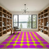 Bold Purple Polka Dots on Sunny Yellow Area Rug
