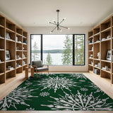 Geometric Modern Green Emerald Green Snowflake Geometric Area Rug