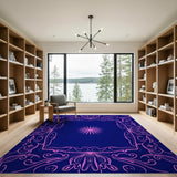 Navy Blue Pink Floral Border Area Rug