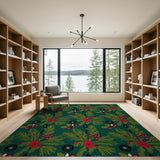 Festive Evergreen Pine Red Berry Rug