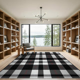 Black and White Bold Black White Plaid Check Area Rug