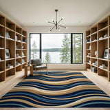 Navy Gold Wavy Abstract Area Rug