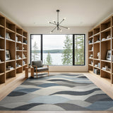 Abstract Wavy Blue Grey Area Rug