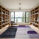 Purple Grey Curved Geometric Area Rug
