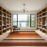 Modern Horizontal Stripe Area Rug in Rust Orange Gray
