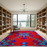 Red Traditional Persian Area Rug with Blue Evil Eye Motifs