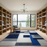 Navy Blue Gray Geometric Abstract Area Rug