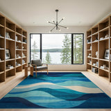 Modern Blue Teal Wave Area Rug