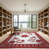 Red Rose Cutout Floral Area Rug with Ornate Border