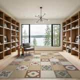 Vintage Floral Tile Mosaic Area Rug