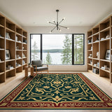 Ornate Green Gold Floral Persian Area Rug