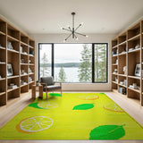 Yellow Fruit Pattern Vibrant Lemon Slices Yellow Area Rug