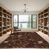 Deep Red Floral Vintage Area Rug