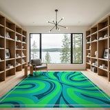 Blue and Teal Green Swirl Abstract Area Rug
