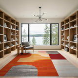 Abstract Curved Orange Multi-Color Area Rug