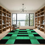Blue and Teal Teal Black Geometric Grid Area Rug