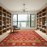 Vibrant Red Persian Floral Area Rug