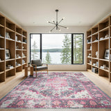 Pink Distressed Vintage Floral Area Rug