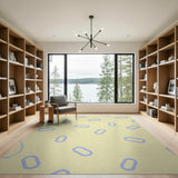 Yellow Area Rug with Scattered Blue Ovals