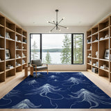 Ethereal White Fir Silhouettes Navy Area Rug