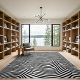 Black White Wavy Stripe Area Rug