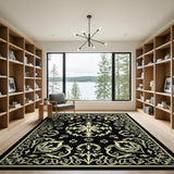Ornate Black White Persian Medallion Rug
