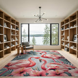 Pink Flamingo Hibiscus Coastal Rug