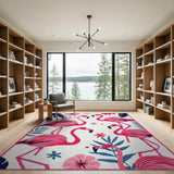 Playful Pink Flamingo Coastal Area Rug