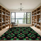 Vibrant Multi-Color Floral Area Rug on Black