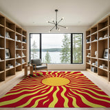Radiant Red Yellow Sunburst Area Rug