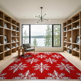 Red Festive Snowflake Festive Red Snowflake Area Rug