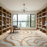 Beige and Neutral Abstract Area Beige Wavy Abstract Area Rug