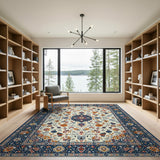 Navy Border Persian Floral Area Rug