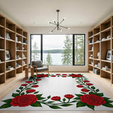 Red Rose Vine Border Area Rug