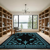 Teal Floral Beetle Border Area Rug