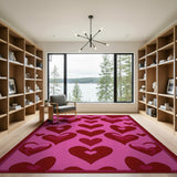 Playful Red Hearts on Pink Area Rug