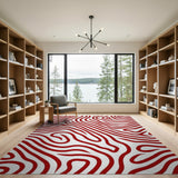 Abstract Area Red Red Wavy Abstract Area Rug