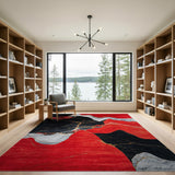 ODIKA Washable Modern Abstract Rug - Red Black Gold Marble Texture Low Pile Non-Slip Area Rug