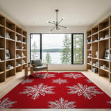 Red Red Snowflake Pattern Area Rug