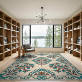 Teal Floral Persian Motif Area Rug