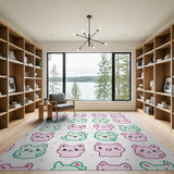 Kawaii Pink Mint Cats Bunnies Kids Area Rug