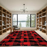 Bold Red Black Geometric Check Area Rug