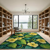 Emerald Green Leaves with Golden Yellow Blooms Rug