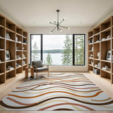 Abstract Area Wavy Brown Tan Abstract Area Rug