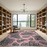 Floral Vintage Pink Floral Line Art Area Rug
